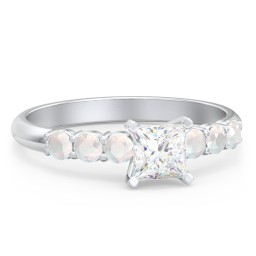 1/2 ct. Princess Gemstone Engagement Ring with Side Gemstones