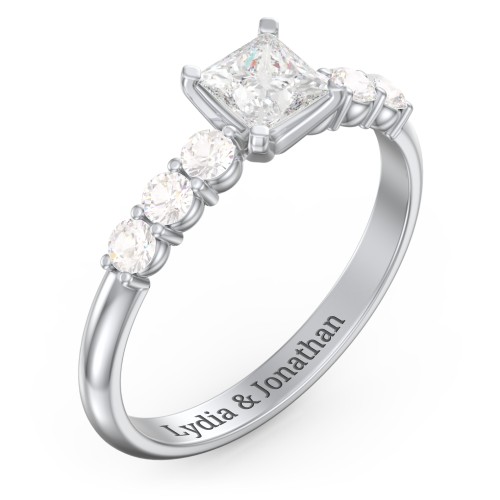 1/2 ct. Princess Gemstone Engagement Ring with Side Gemstones – Sterling Silver with White Premium Zirconia and Cubic Zirconia