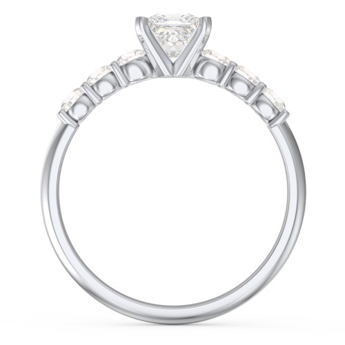 1/2 ct. Princess Gemstone Engagement Ring with Side Gemstones – Sterling Silver with White Premium Zirconia and Cubic Zirconia