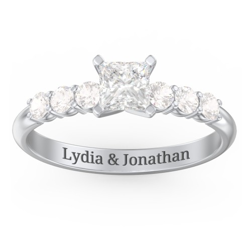 1/2 ct. Princess Gemstone Engagement Ring with Side Gemstones – 10K White Gold with White Premium Zirconia and Cubic Zirconia