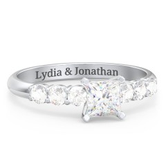 1/2 ct. Princess Gemstone Engagement Ring with Side Gemstones – 10K Yellow Gold with White Premium Zirconia and Cubic Zirconia