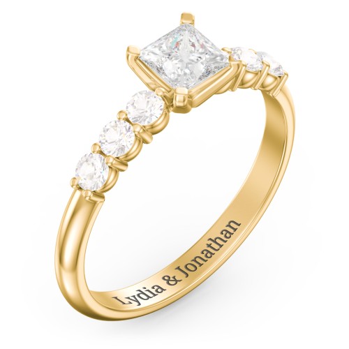 1/2 ct. Princess Gemstone Engagement Ring with Side Gemstones – 10K Yellow Gold with White Premium Zirconia and Cubic Zirconia