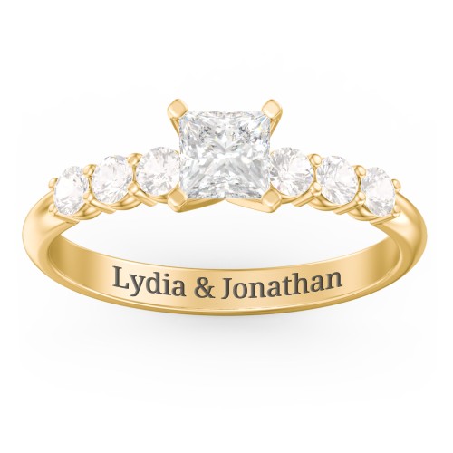 1/2 ct. Princess Gemstone Engagement Ring with Side Gemstones – 10K Yellow Gold with White Premium Zirconia and Cubic Zirconia