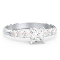 1/2 ct. Princess Gemstone Peek-A-Boo Engagement Ring with Side Gemstones