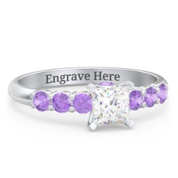 1/2 ct. Princess Gemstone Peek-A-Boo Engagement Ring with Side Gemstones in 925 Sterling Silver
