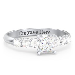 1/2 ct. Princess Gemstone Peek-A-Boo Engagement Ring with Side Gemstones in 925 Sterling Silver with White Premium Zirconia and Cubic Zirconia