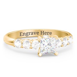 1/2 ct. Princess Gemstone Peek-A-Boo Engagement Ring with Side Gemstones in 10K Solid Yellow Gold with White Premium Zirconia and Cubic Zirconia