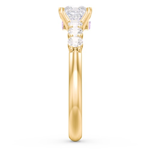 1/2 ct. Princess Gemstone Peek-A-Boo Engagement Ring with Side Gemstones – 10K Yellow Gold with White Premium Zirconia, Cubic Zirconia, and Amethyst