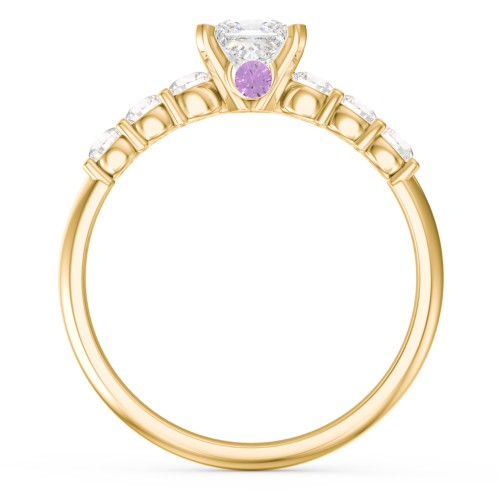 1/2 ct. Princess Gemstone Peek-A-Boo Engagement Ring with Side Gemstones – 10K Yellow Gold with White Premium Zirconia, Cubic Zirconia, and Amethyst