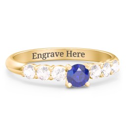1/4 ct. Round Gemstone Engagement Ring with Side Gemstones in 14K Solid Yellow Gold with Blue Sapphire and Cubic Zirconia