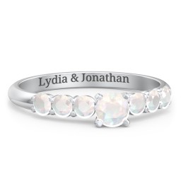 1/4 ct. Round Gemstone Engagement Ring with Side Gemstones in 925 Sterling Silver with Opal