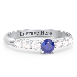 1/4 ct. Round Gemstone Engagement Ring with Side Gemstones in 10K Solid White Gold with Blue Sapphire and Cubic Zirconia