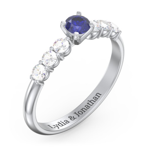 1/4 ct. Round Gemstone Engagement Ring with Side Gemstones – 10K White Gold with Blue Sapphire and Cubic Zirconia
