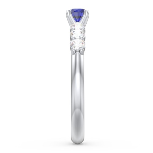 1/4 ct. Round Gemstone Engagement Ring with Side Gemstones – 10K White Gold with Blue Sapphire and Cubic Zirconia