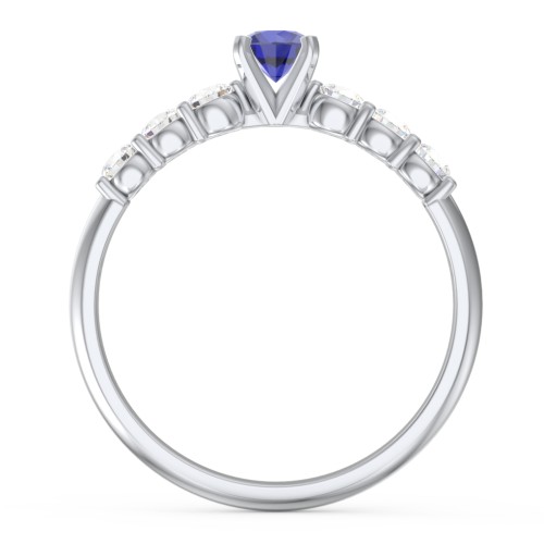 1/4 ct. Round Gemstone Engagement Ring with Side Gemstones – 10K White Gold with Blue Sapphire and Cubic Zirconia