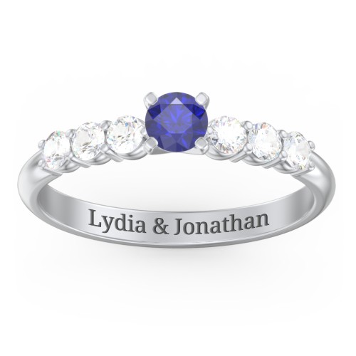 1/4 ct. Round Gemstone Engagement Ring with Side Gemstones – 10K White Gold with Blue Sapphire and Cubic Zirconia