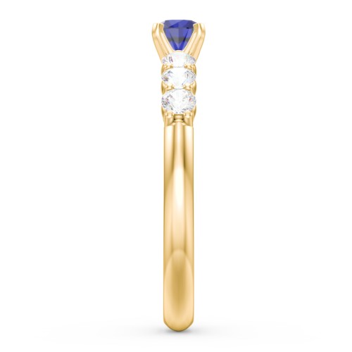1/4 ct. Round Gemstone Engagement Ring with Side Gemstones – 10K Yellow Gold with Blue Sapphire and Cubic Zirconia