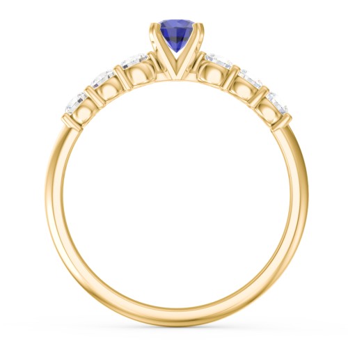 1/4 ct. Round Gemstone Engagement Ring with Side Gemstones – 10K Yellow Gold with Blue Sapphire and Cubic Zirconia