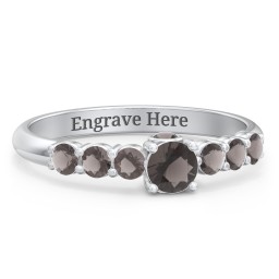 1/4 ct. Round Gemstone Peek-A-Boo Engagement Ring with Side Gemstones in 925 Sterling Silver with Smokey Quartz