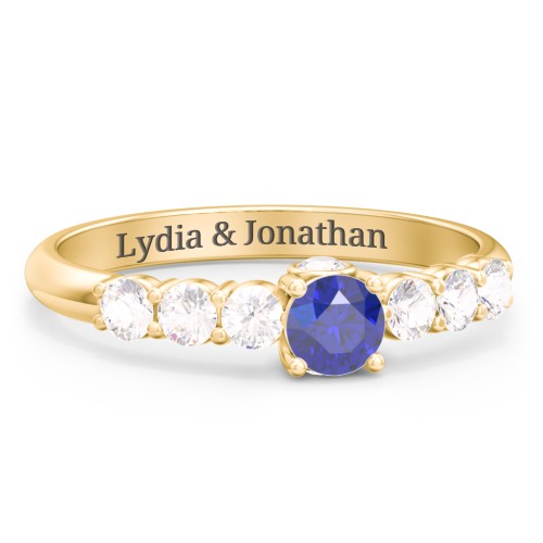 1/4 ct. Round Gemstone Peek-A-Boo Engagement Ring with Side Gemstones – 10K Yellow Gold with Blue Sapphire and Cubic Zirconia