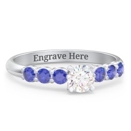 1/3 ct. Round Gemstone Engagement Ring with Side Gemstones