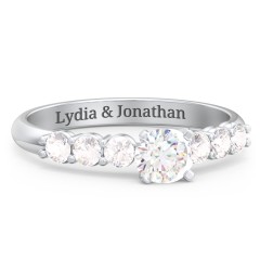 1/3 ct. Round Gemstone Engagement Ring with Side Gemstones – Sterling Silver with White Premium Zirconia and Cubic Zirconia