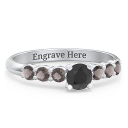 1/3 ct. Round Gemstone Engagement Ring with Side Gemstones in 925 Sterling Silver with Black Premium Zirconia and Smokey Quartz