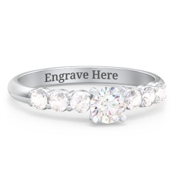 1/3 ct. Round Gemstone Engagement Ring with Side Gemstones in 925 Sterling Silver with White Premium Zirconia and Cubic Zirconia