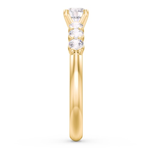 1/3 ct. Round Gemstone Engagement Ring with Side Gemstones – 10K Yellow Gold with White Premium Zirconia and Cubic Zirconia