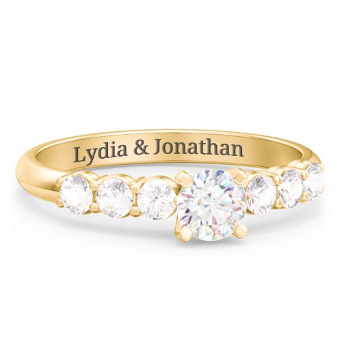 1/3 ct. Round Gemstone Engagement Ring with Side Gemstones – 10K Yellow Gold with White Premium Zirconia and Cubic Zirconia