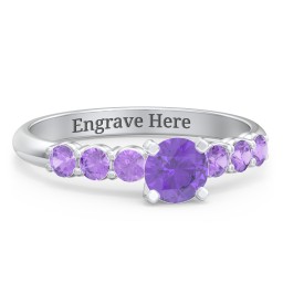 1/2 ct. Round Gemstone Engagement Ring with Side Gemstones in 925 Sterling Silver with Amethyst