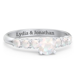 1/2 ct. Round Gemstone Engagement Ring with Side Gemstones in 925 Sterling Silver with Opal