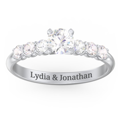 1/2 ct. Round Gemstone Engagement Ring with Side Gemstones – Sterling Silver with Cubic Zirconia