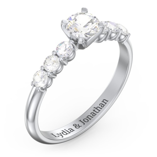 1/2 ct. Round Gemstone Engagement Ring with Side Gemstones – 10K White Gold with Cubic Zirconia