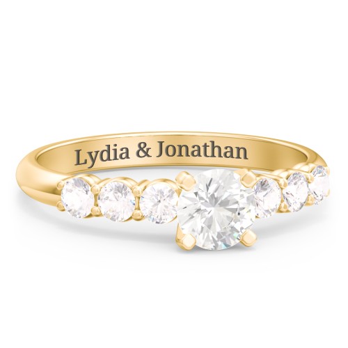 1/2 ct. Round Gemstone Engagement Ring with Side Gemstones – 10K Yellow Gold with Cubic Zirconia