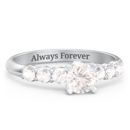 1/2 ct. Round Gemstone Peek-A-Boo Engagement Ring with Side Gemstones