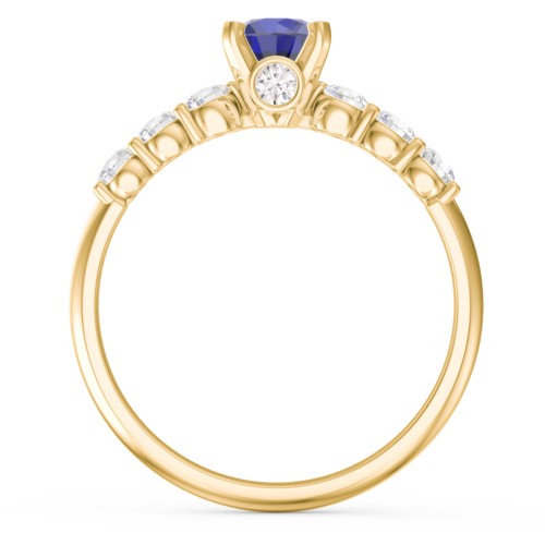 1/2 ct. Round Gemstone Peek-A-Boo Engagement Ring with Side Gemstones – 10K Yellow Gold with Blue Sapphire and Cubic Zirconia