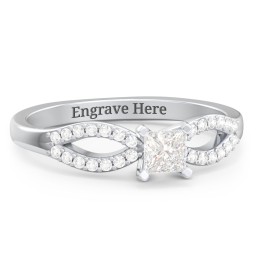 1/4 ct. Princess Gemstone Split Engagement Ring with Accents in 925 Sterling Silver with White Premium Zirconia