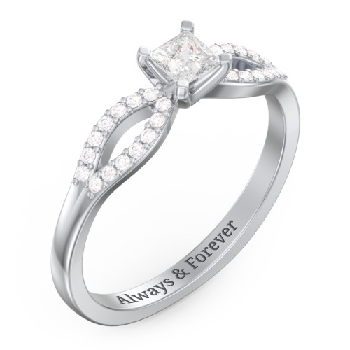 1/4 ct. Princess Gemstone Split Engagement Ring with Accents – Sterling Silver with White Premium Zirconia