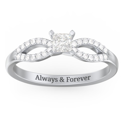 1/4 ct. Princess Gemstone Split Engagement Ring with Accents – Sterling Silver with White Premium Zirconia