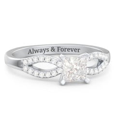 1/2 ct. Princess Gemstone Split Engagement Ring with Accents