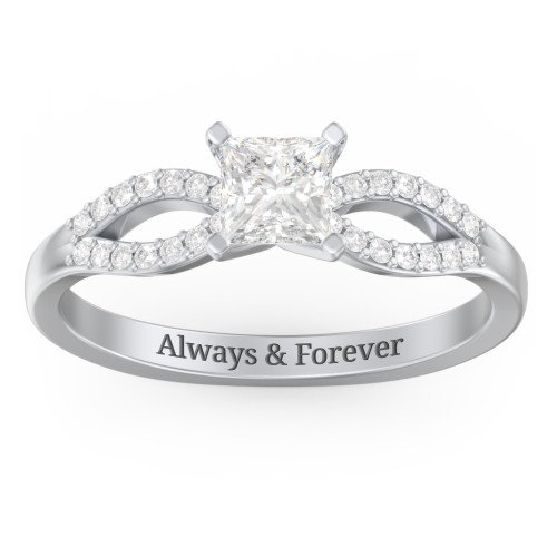 1/2 ct. Princess Gemstone Split Engagement Ring with Accents