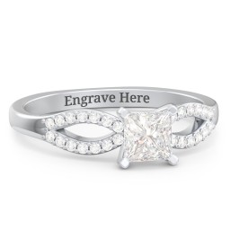 1/2 ct. Princess Gemstone Split Engagement Ring with Accents in 925 Sterling Silver with White Premium Zirconia