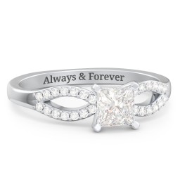 1/2 ct. Princess Gemstone Split Engagement Ring with Accents in 925 Sterling Silver with White Premium Zirconia