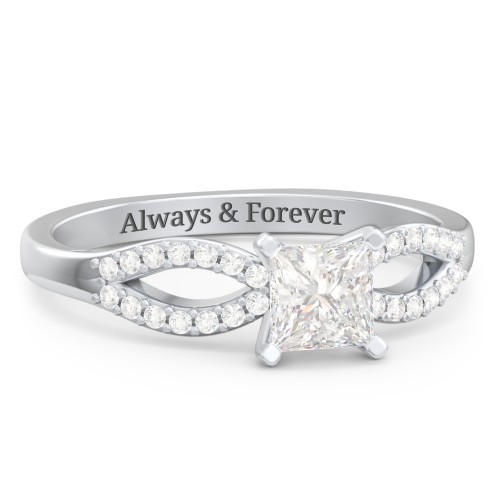 1/2 ct. Princess Gemstone Split Engagement Ring with Accents – Sterling Silver with White Premium Zirconia