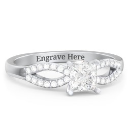 1/2 ct. Princess Gemstone Split Peek-A-Boo Engagement Ring with Accents in 925 Sterling Silver with White Premium Zirconia and Cubic Zirconia