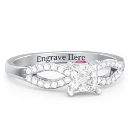 1/2 ct. Princess Gemstone Split Peek-A-Boo Engagement Ring with Accents in 925 Sterling Silver with White Premium Zirconia and Ruby