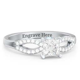 1/2 ct. Princess Gemstone Split Peek-A-Boo Engagement Ring with Accents in 925 Sterling Silver with White Premium Zirconia and Blue Topaz