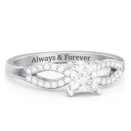 1/2 ct. Princess Gemstone Split Peek-A-Boo Engagement Ring with Accents