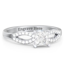 1/2 ct. Princess Gemstone Split Peek-A-Boo Engagement Ring with Accents in 925 Sterling Silver with White Premium Zirconia and Aquamarine